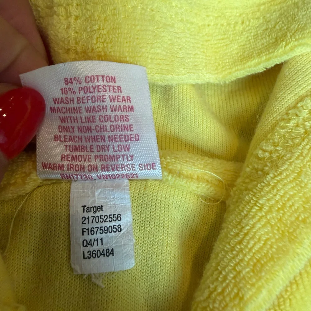 Designer From Denny’s! Circo Bright Yellow & White Hooded Zip-Up Terry Tunic - Picture 7 of 15